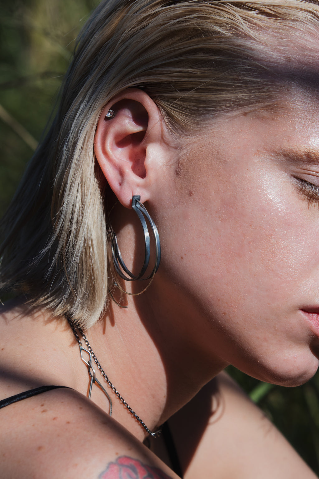 Double Strip Silver Hoops