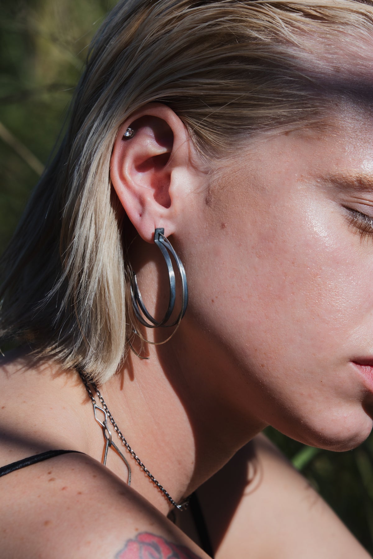 Double Strip Silver Hoops