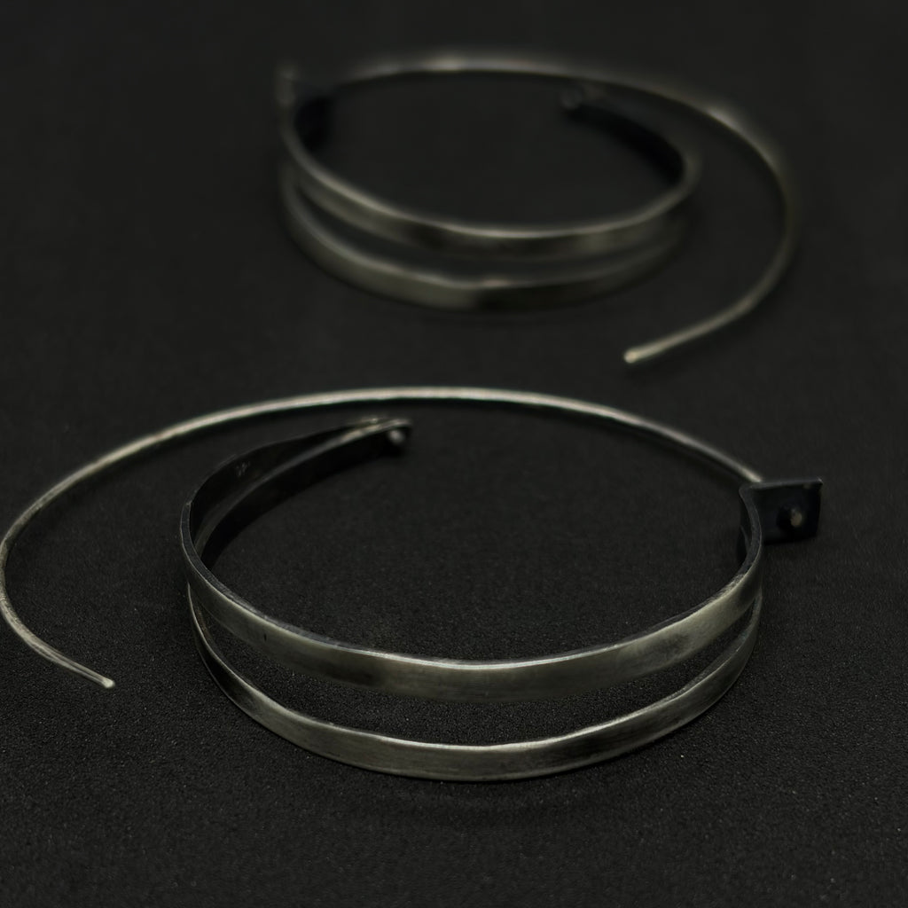 Double Strip Silver Hoops