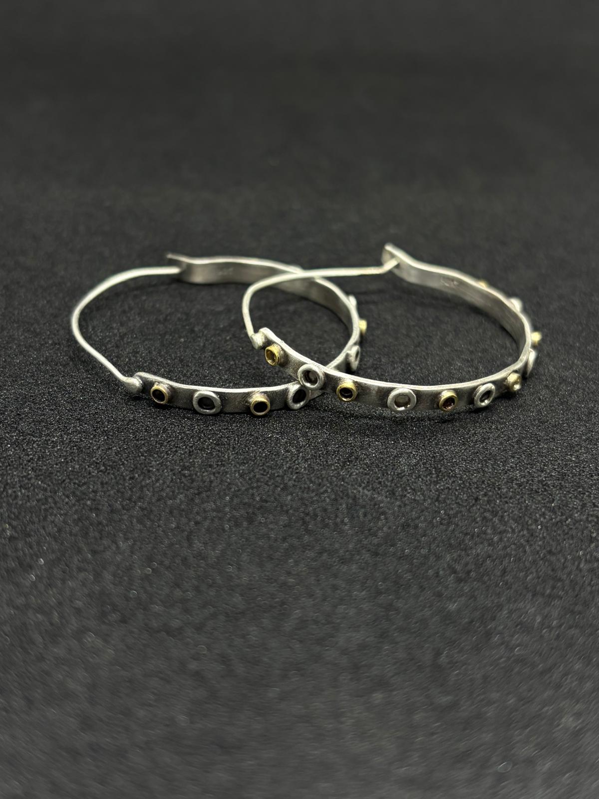 Two-Tone Tube Studded Hoops