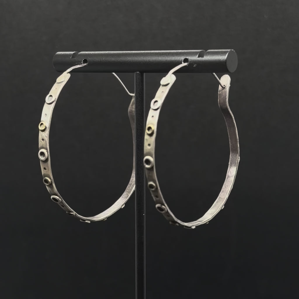 Two-Tone Tube Studded Hoops