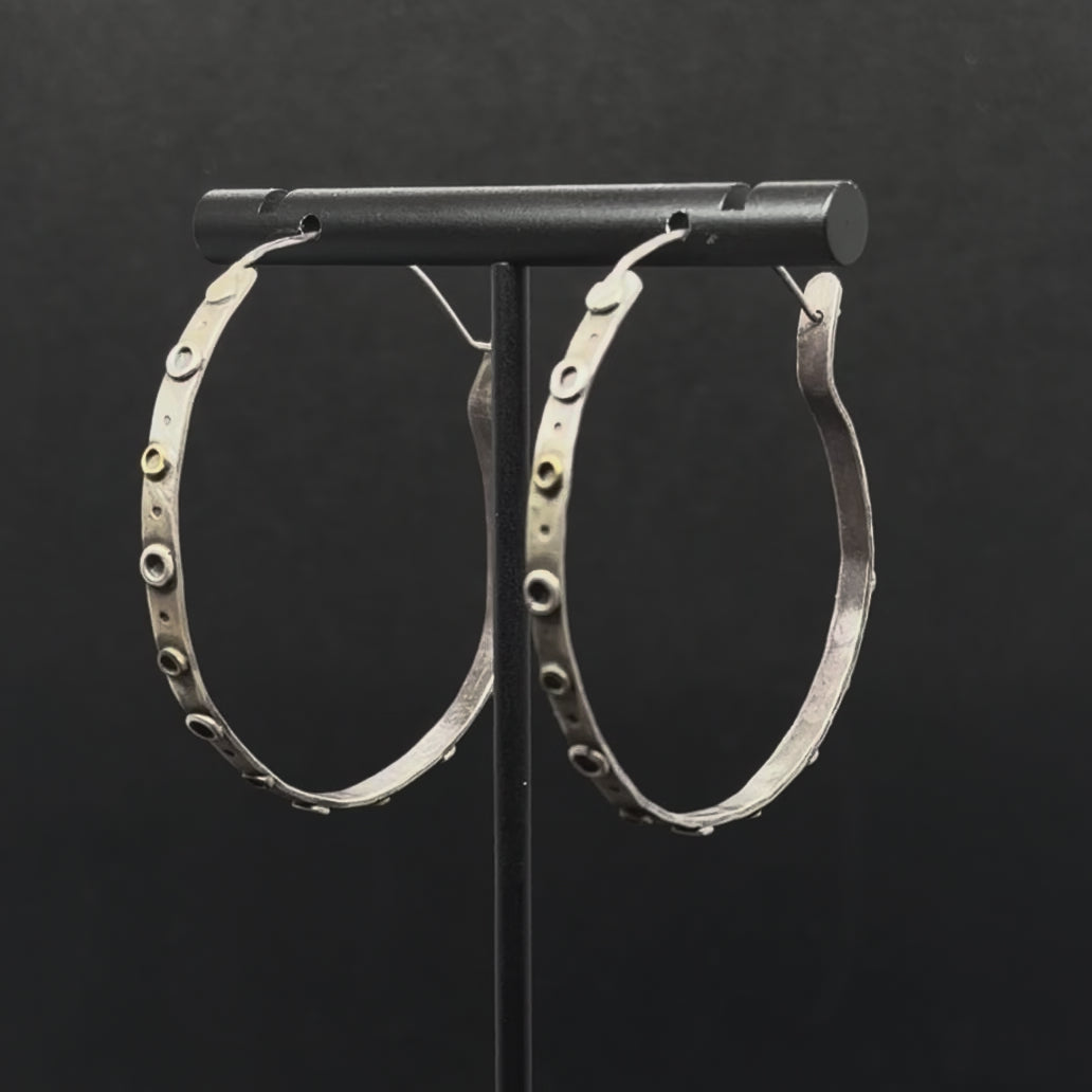 Two-Tone Tube Studded Hoops