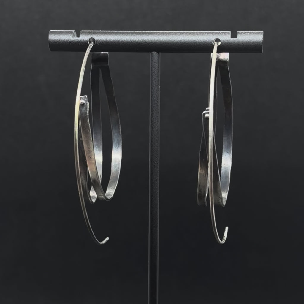 Double Strip Silver Hoops