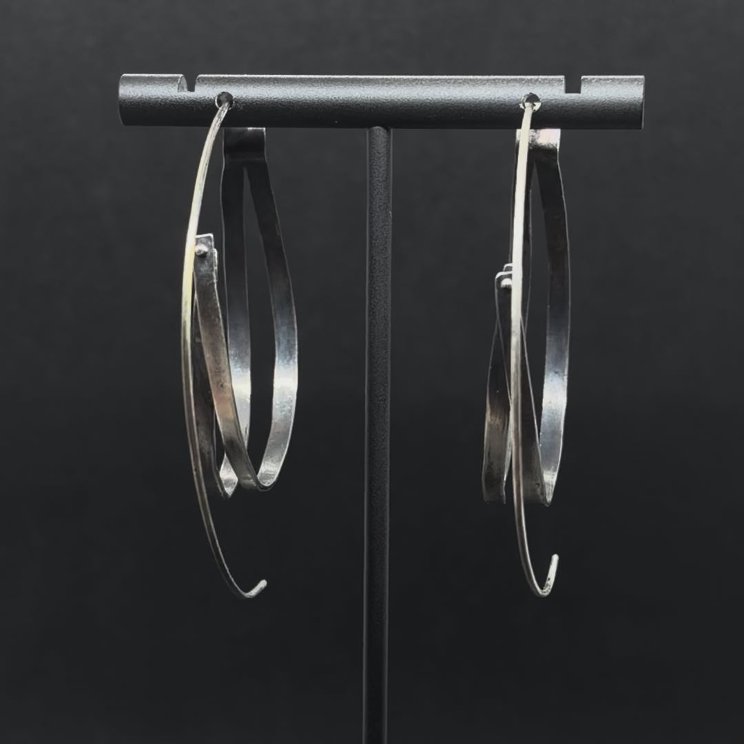 Double Strip Silver Hoops